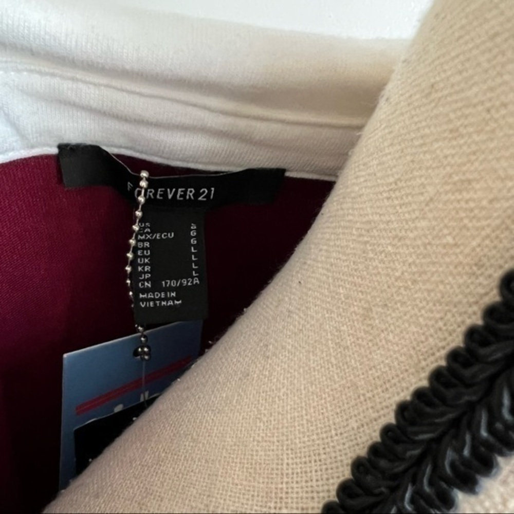 Forever 21 Contrast Panel Polo Neck Burgundy White Cropped Sweatshirt Size L - Picture 4 of 5
